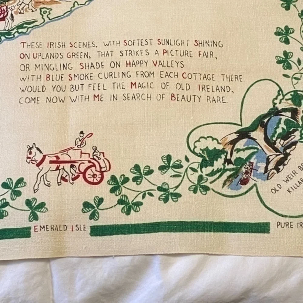 Vintage Emerald Island Pure Irish Linen Towel Wall Hanging
